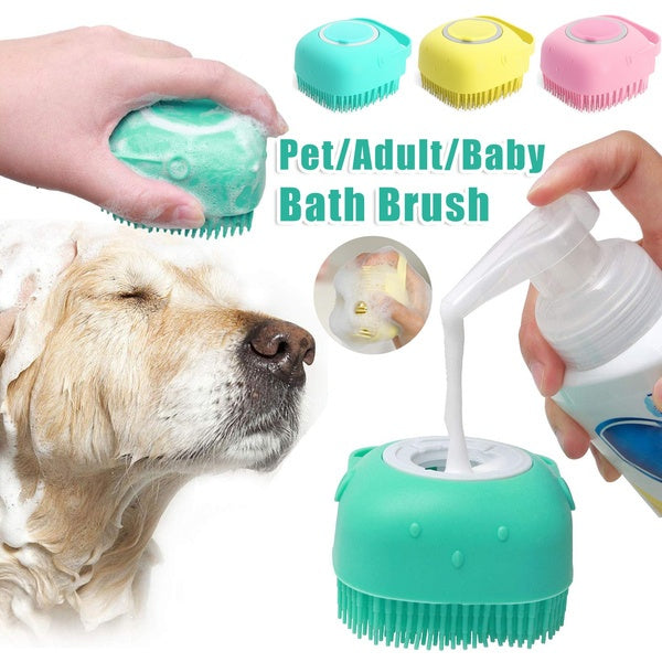Silicone Pet Bath Brush – Shampoo Dispensing Grooming Tool
